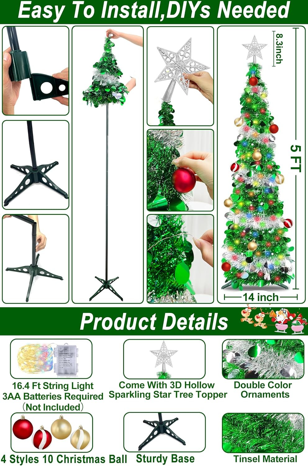 Dual Color Switch&Timer 5 Ft Pop up Christmas Tree with 50 Warm White&Color Ligh