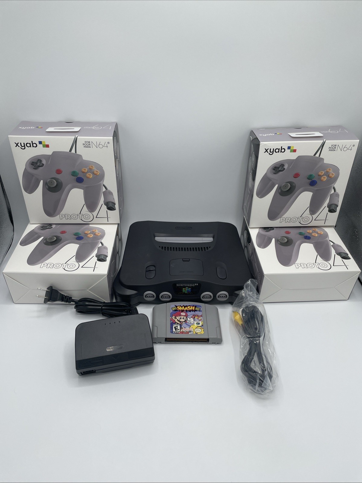 Nintendo 64 N64 Charcoal Gray 4 Player Super Smash Bros. Bundle