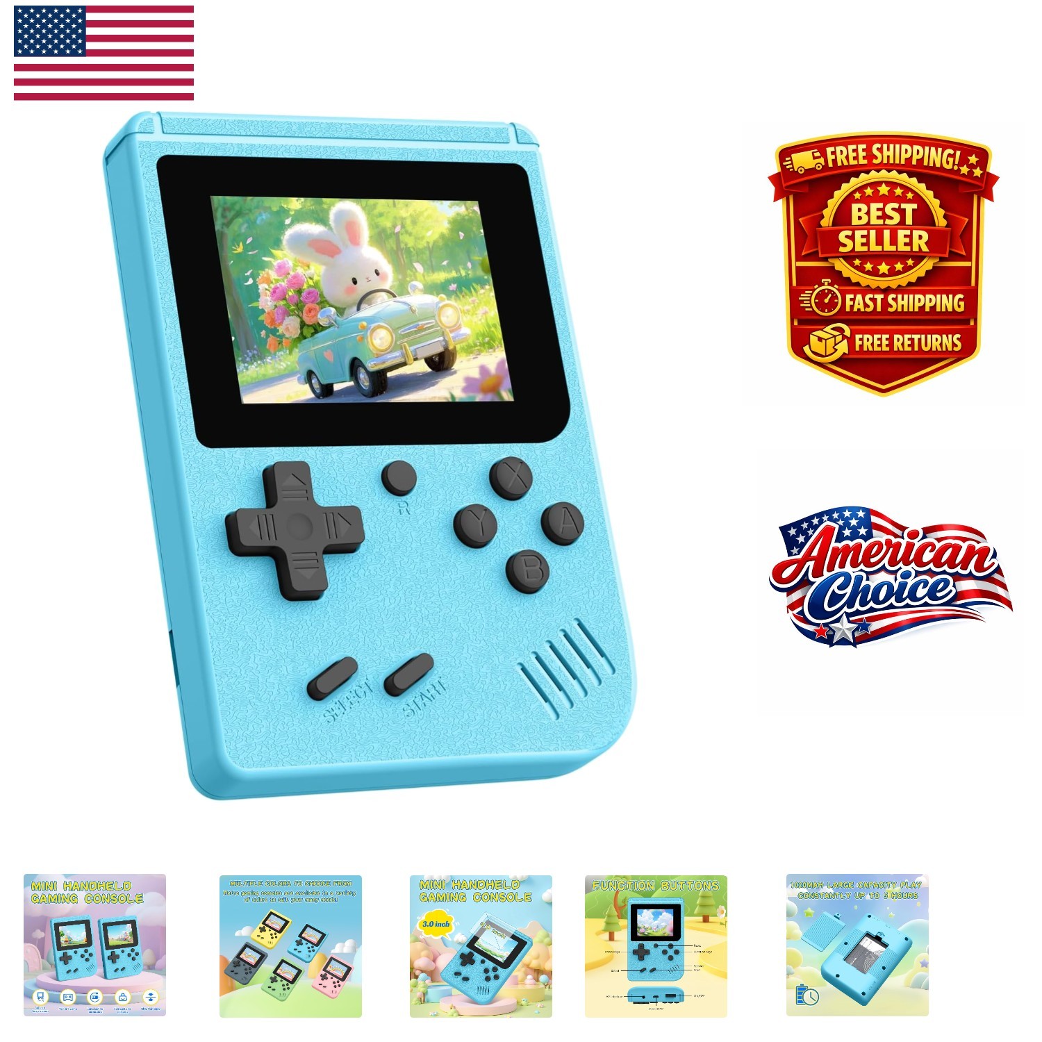 Classic Gaming Redefined: Light Blue Handheld Console with 400 Pre-loaded Games