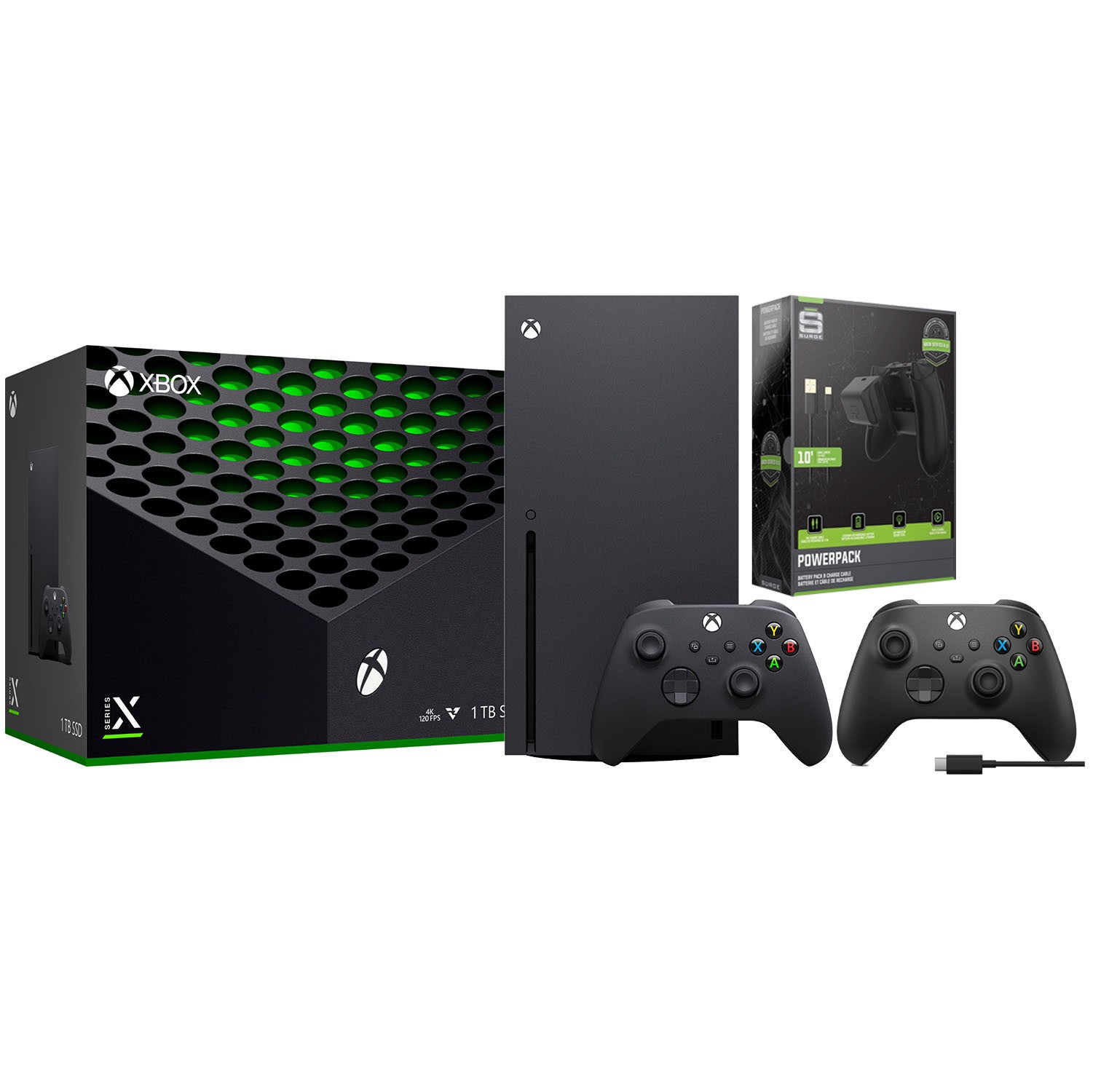 Xbox Series X 1TB Disc + Extra Controller + Battery Pack Bundle- Black