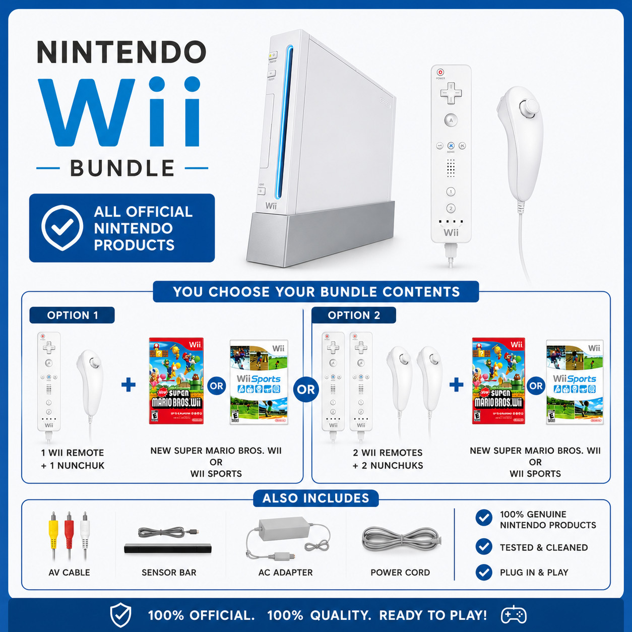 Nintendo Wii Console Bundle ~ YOU Pick ~ Wii Sports, Mario Bros. ~ Ships TODAY!