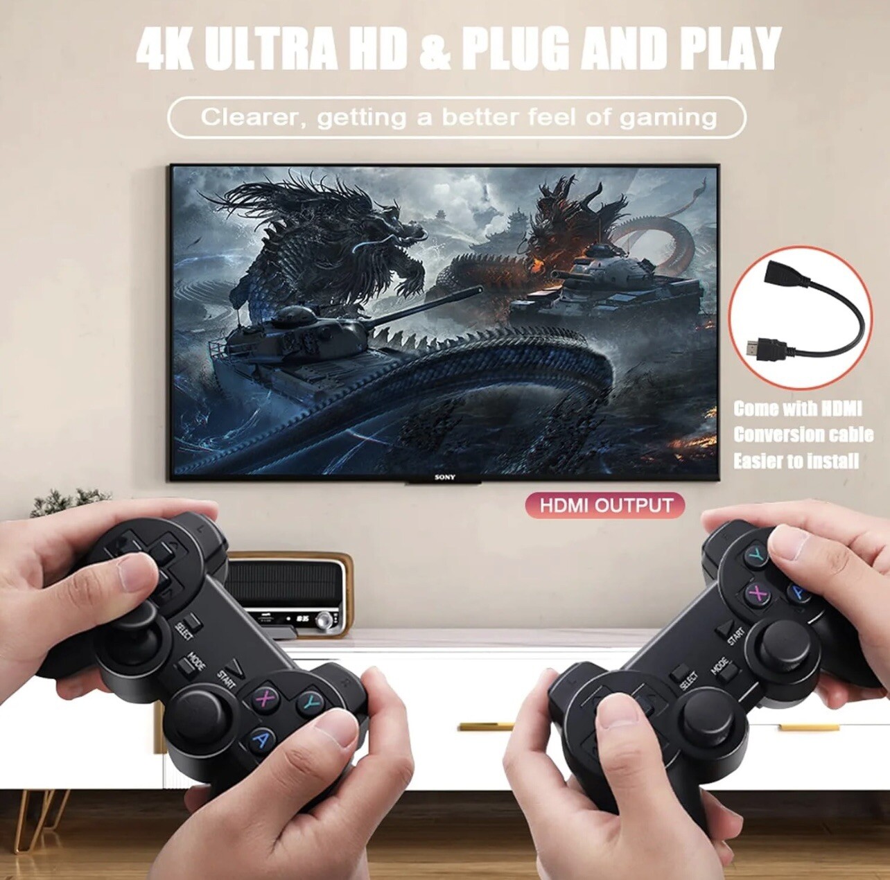 HDMI TV 4K Game Stick 128G 41000+ Games Video Game Console w/2*Wireless Gamepads