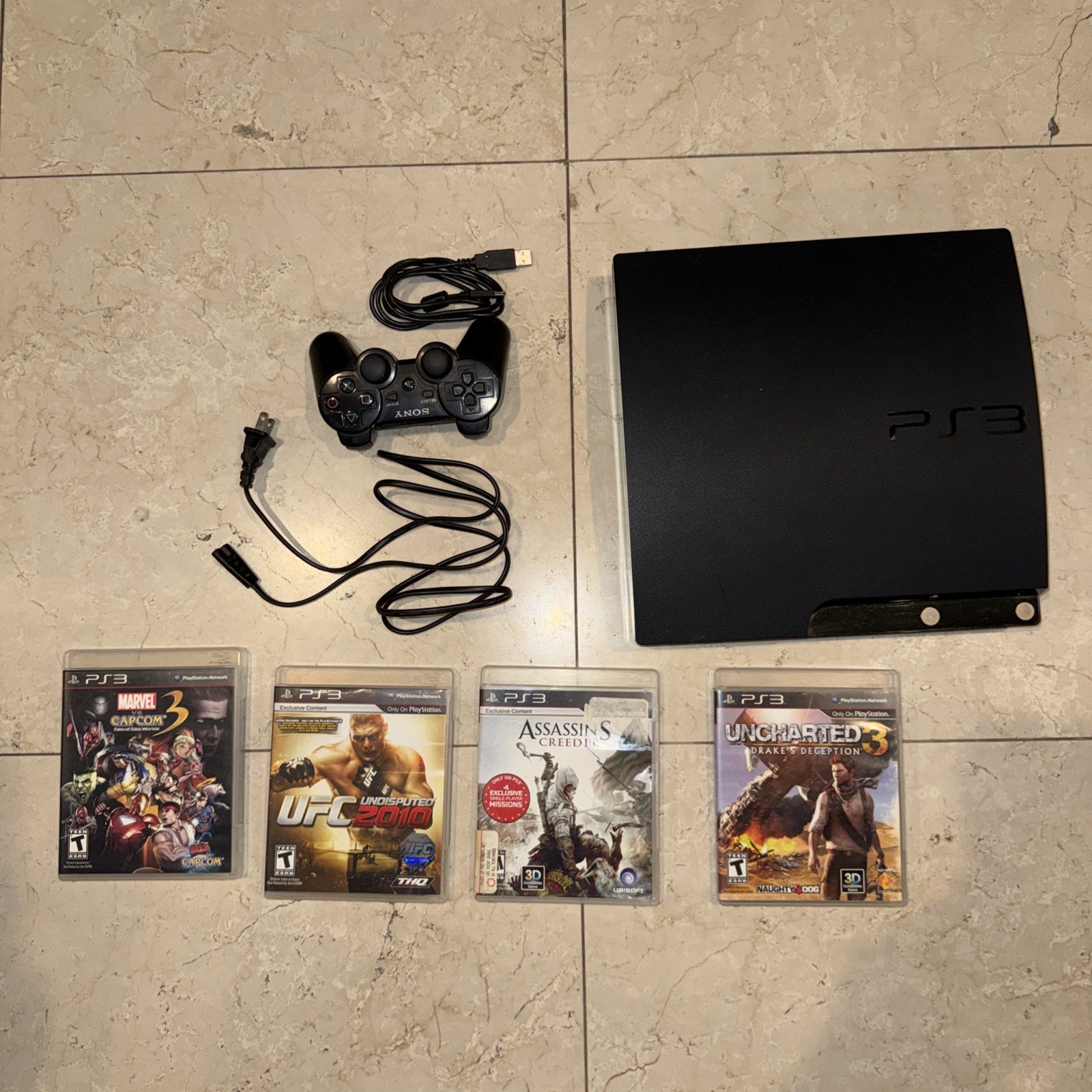 Sony PlayStation 3 PS3 Slim 250GB Console Bundle OEM Controller + 4 Games Tested