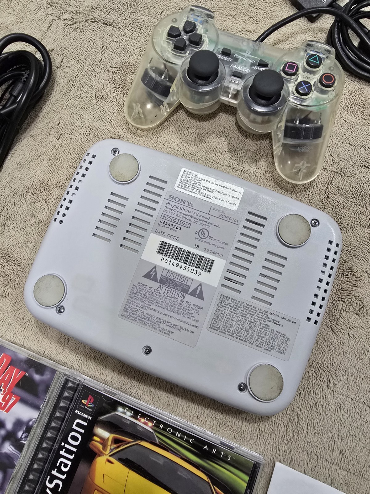Sony PSone PS1 Console Bundle, Controller, Cables & 6 Games, Driver, NFS etc.