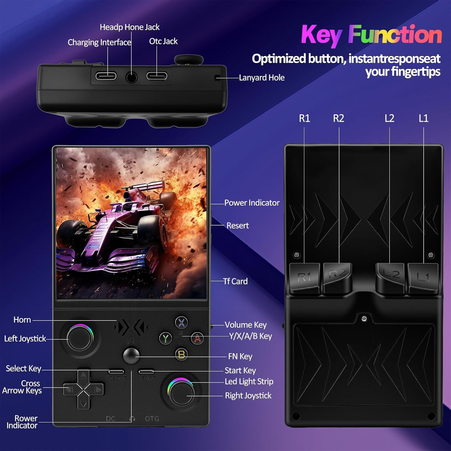 XF40V Retro Handheld Game Console, Retro Gaming Console 4.0” IPS Screen Linux S