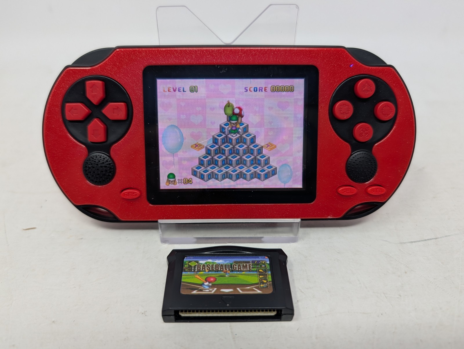 TaddToy Red 16 Bit Handheld Game Console – Hundreds of Preloaded Games, Baseball