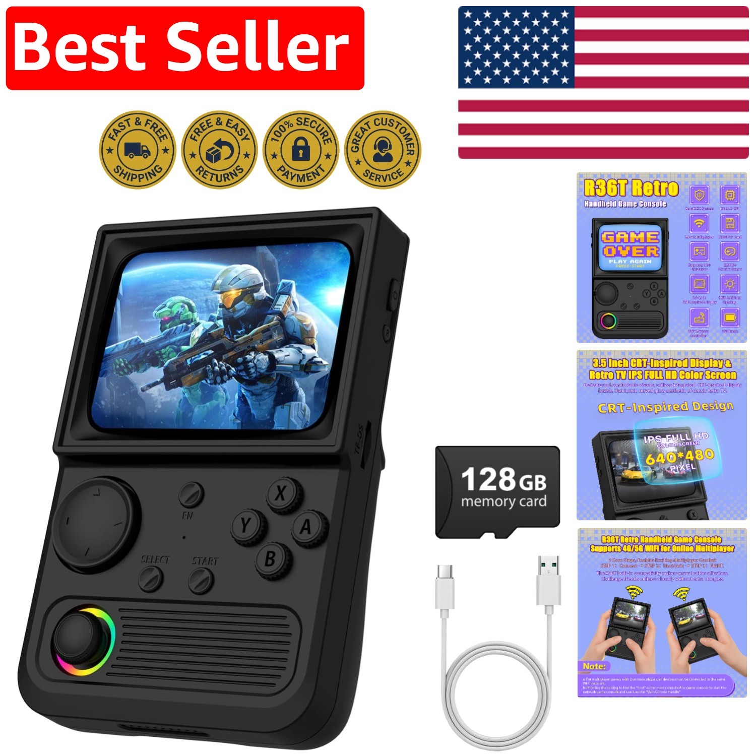 Experience Vintage Adventures: R36T Handheld Gaming Console with 3.5-Inch Screen