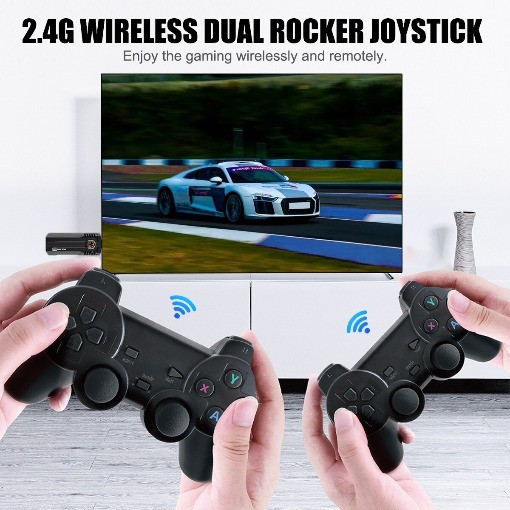 Wireless HDMI 4K TV Game Stick Console Built in 64GB 30000 Retro Games 2 Gamepad