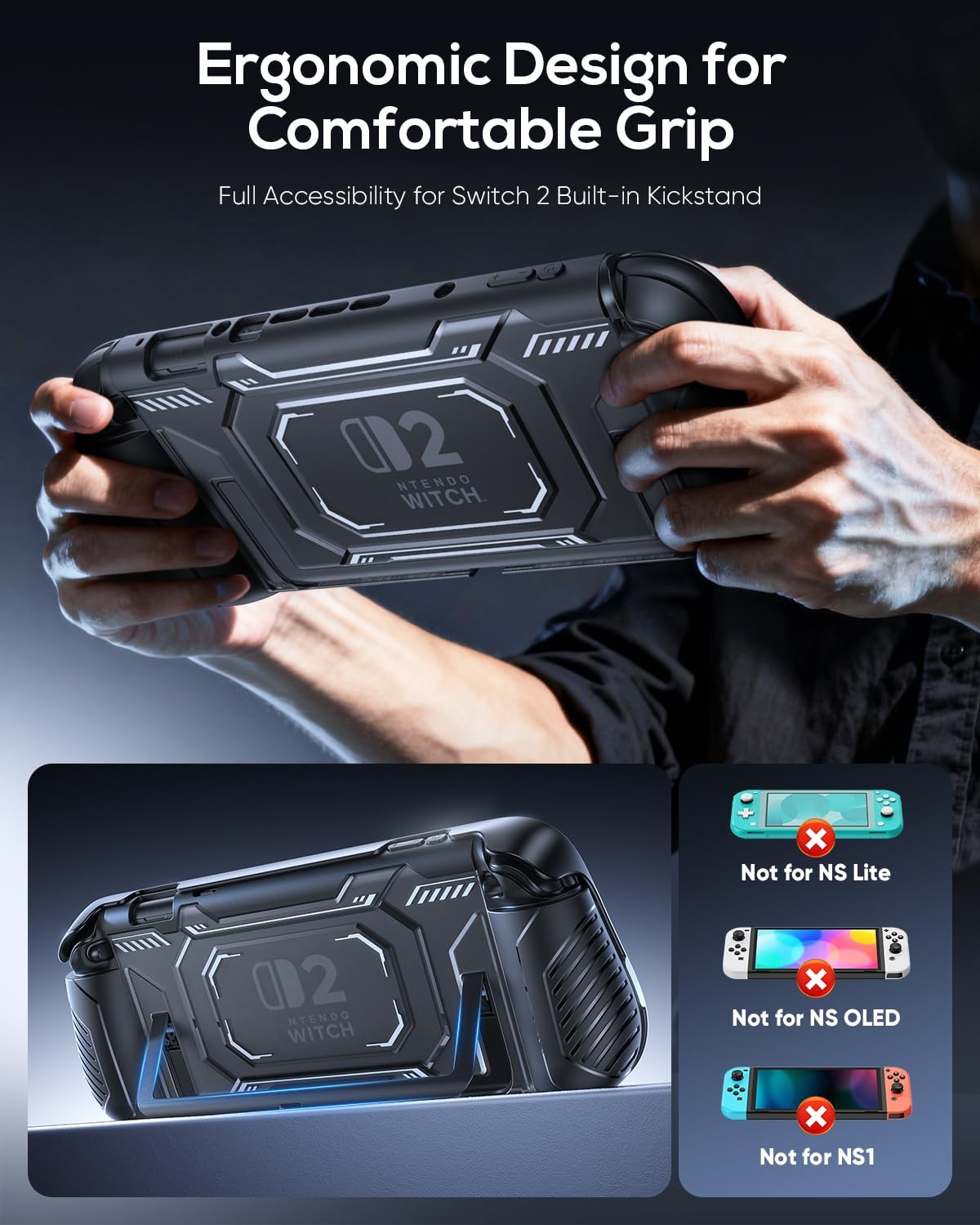 Switch 2 Protective Case, Switch 2 Cover with Dockable TPU Middle Frame, Non-…