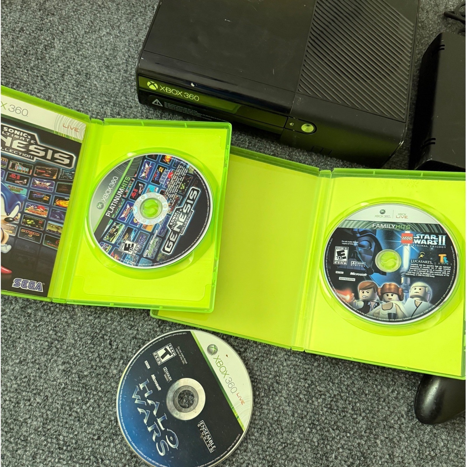 Microsoft Xbox 360 E Console Bundle Model 1538 3 Games OEM Controller Tested