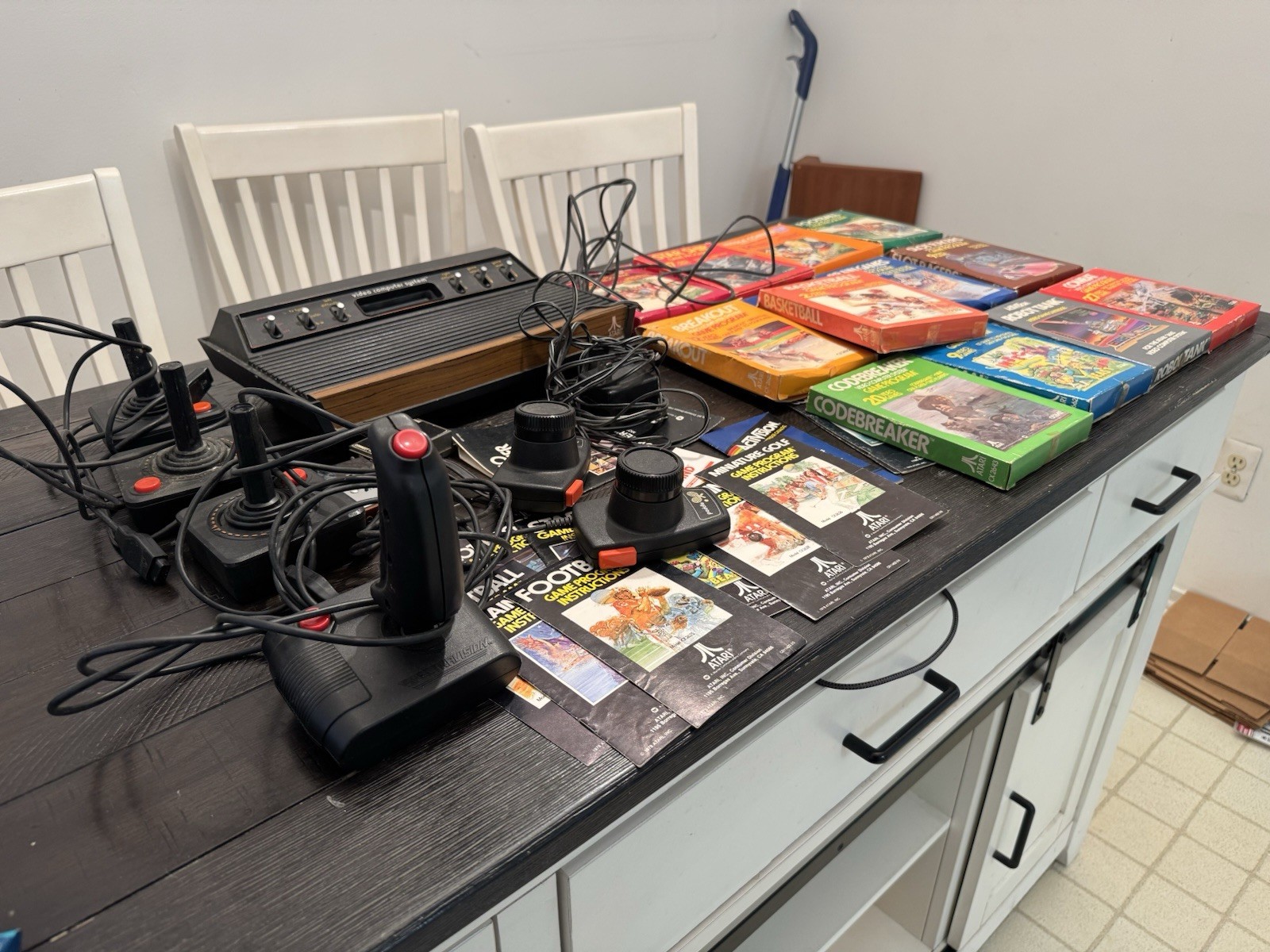 Huge Vintage 1980 Atari CX-2600 Console & Games Box Joystick Paddles Lot