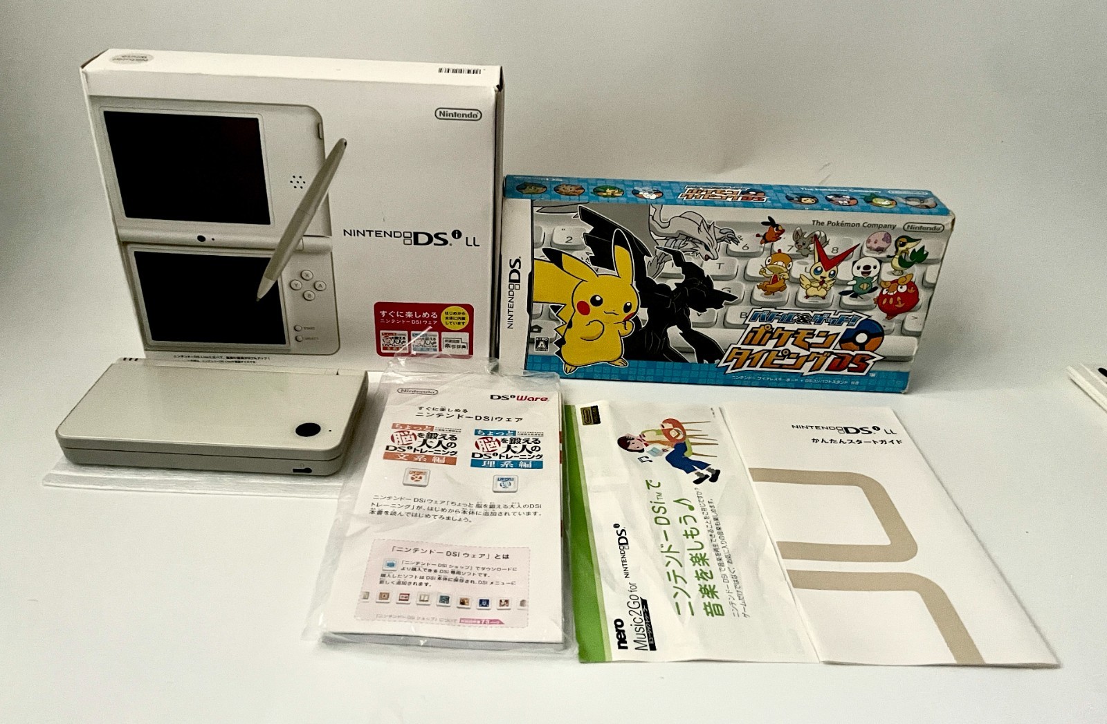 Nintendo DSi LL White Console CIB w/ Pokemon Typing DS Keyboard JPN Tested Video