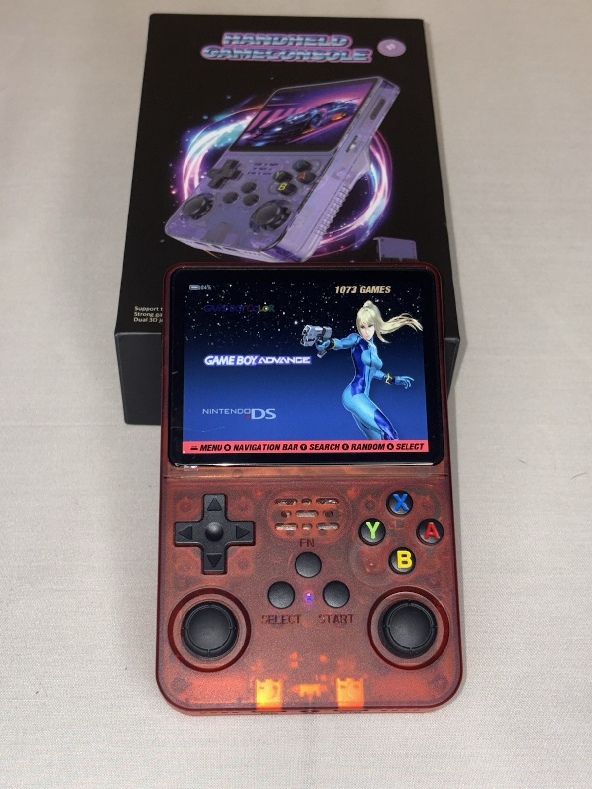 R36S Handheld Game Console Transparent Red Dual Joystick Wi-Fi Bluetooth