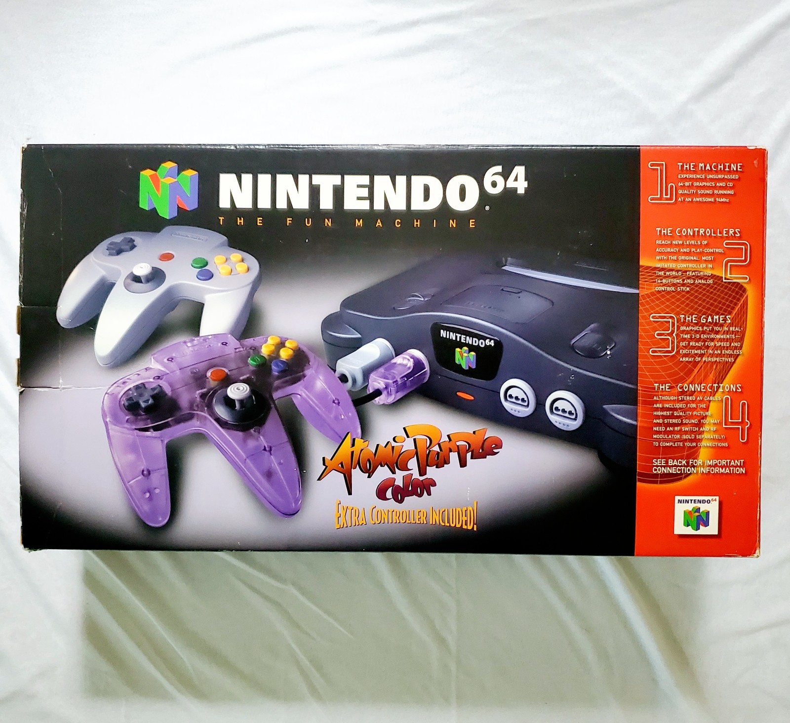 NINTENDO 64 N64 ATOMIC PURPLE CONTROLLER Complete CIB Expansion Pak NICE BOX!