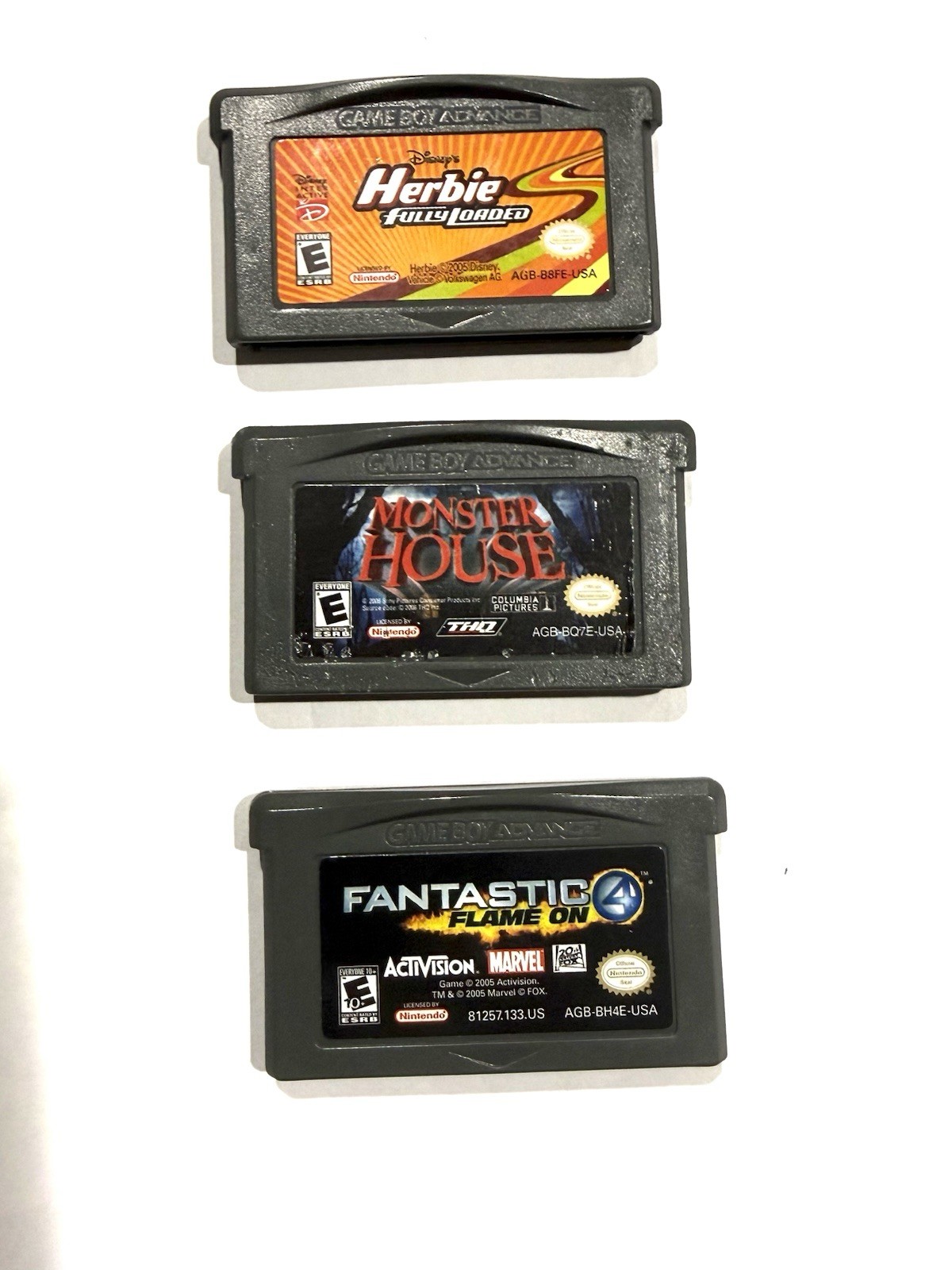 Nintendo GBA Lot 3 Fantastic Four Flame Herbie Fully Loaded Monster House Games