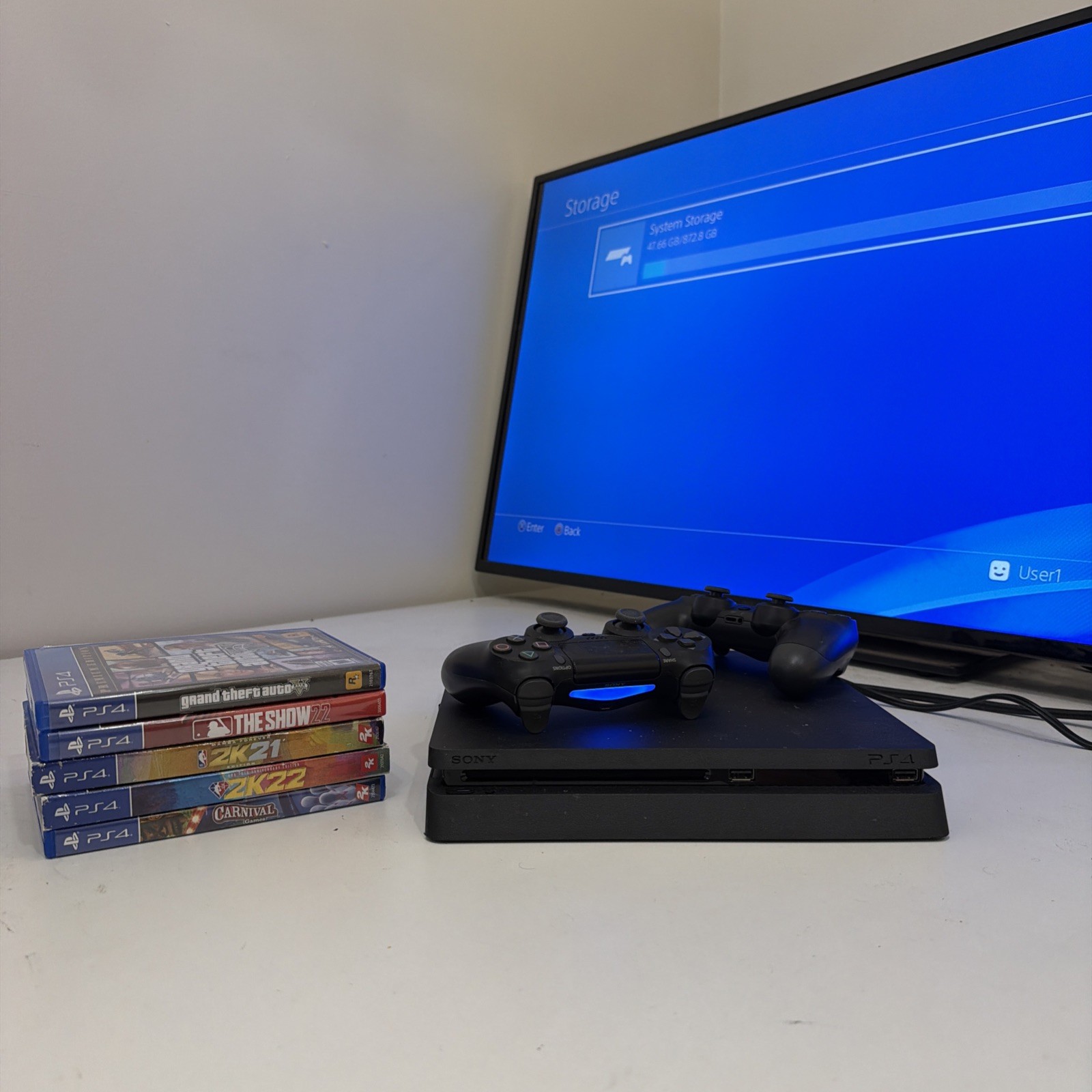 PS4 PlayStation 4 Slim 1TB Console, 6 Games + Controller Bundle CUH 2215B