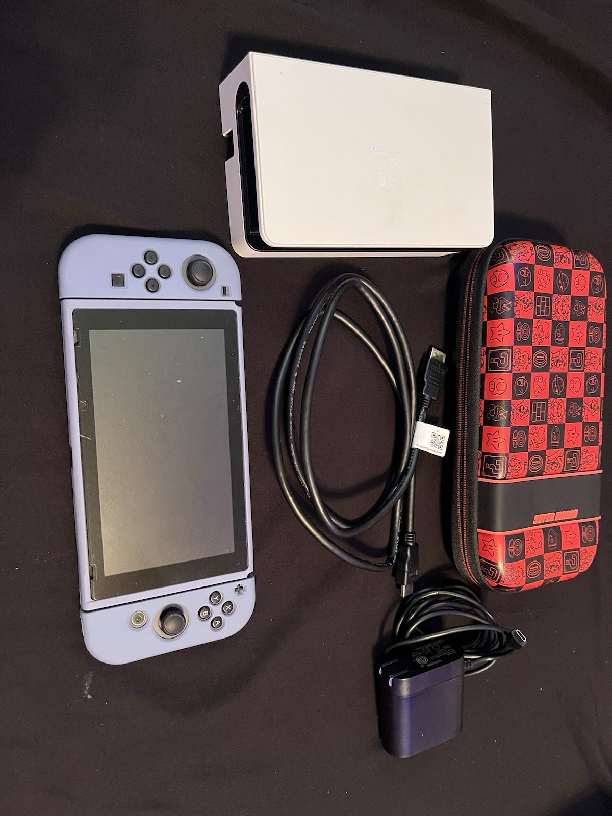 Nintendo Switch OLED Model White Console Blue Joy-Con Dock AC Adapter HDMI Case