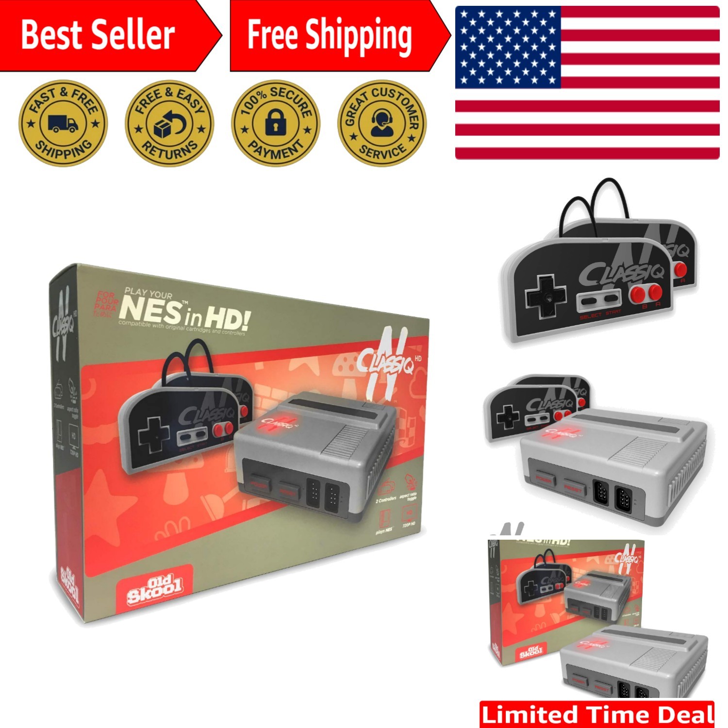 Compact CLASSIQ N HD Gaming Console: Enjoy Nostalgic 8-Bit Gameplay in HD
