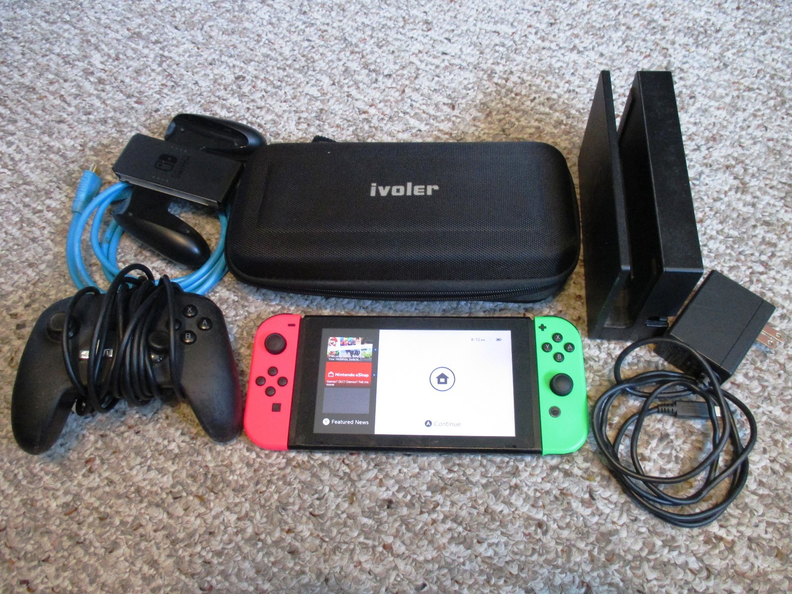 Nintendo Switch System Console w/Neon Pink & Green Joy-Cons w/Dock + Extras