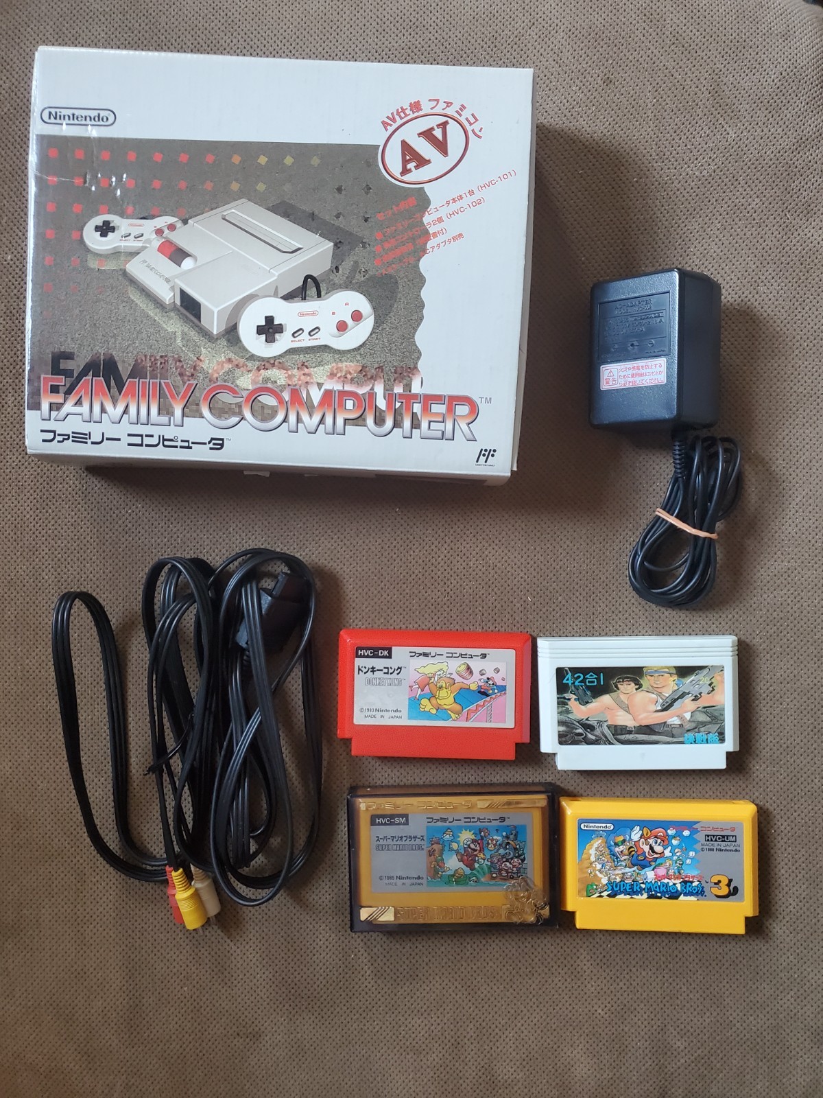 New Famicom Console AV NES HVC-101 Super mario bros Japan Box Manual 4 games
