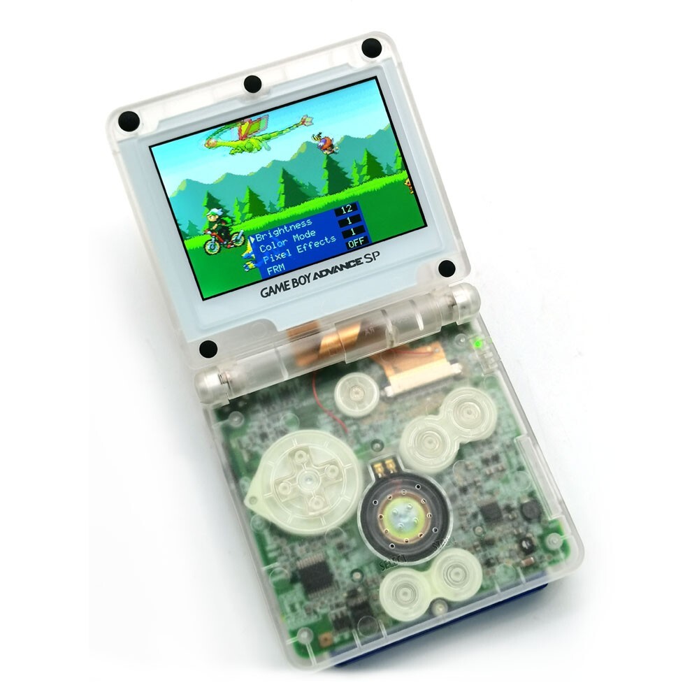 Clear White Game Boy Advance GBA SP Backlit IPS Game Console V5 OSD 15 Level MOD