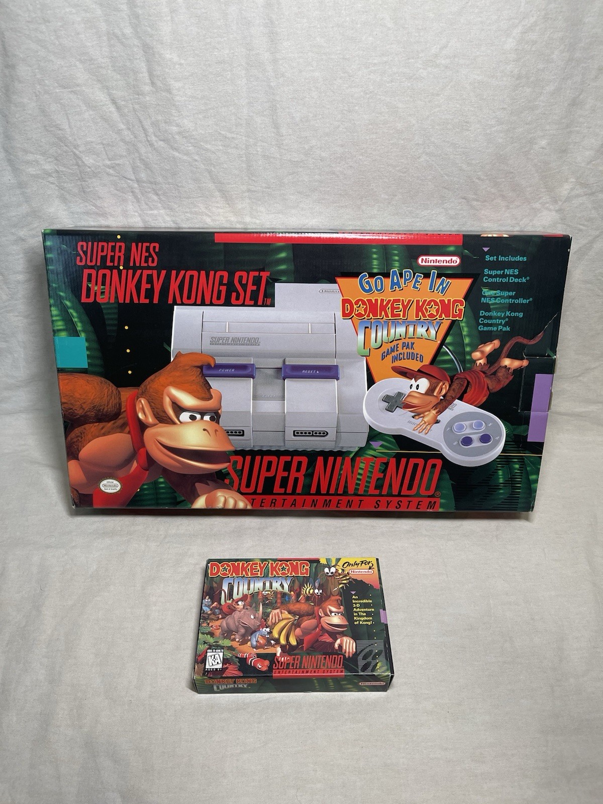Super NES Donkey Kong Console Set CIB W/ Matching Serial Number – Tested!