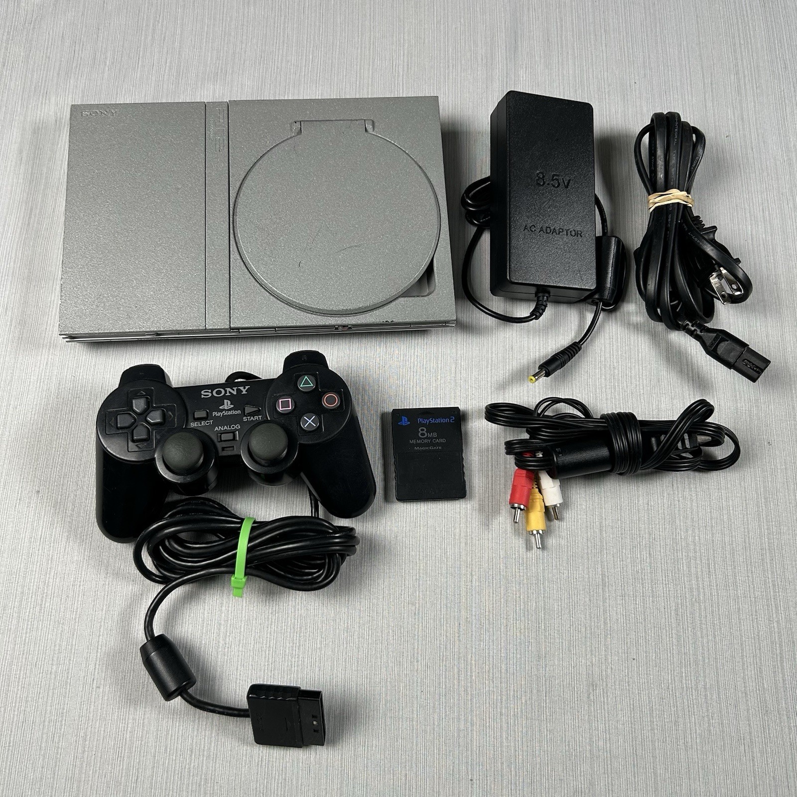 Sony PlayStation 2 Slim Silver Custom Hatch Memory Card SCPH-79001 Tested Works!