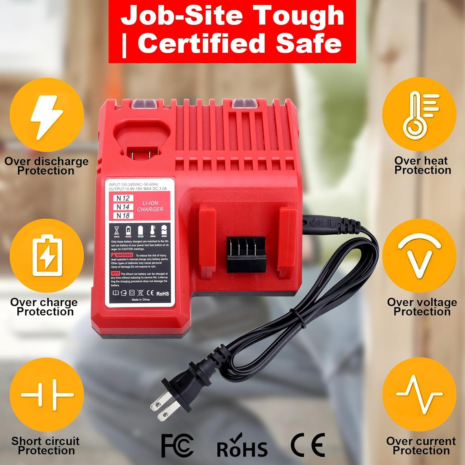 Compatible with Mil-Waukee 18V & 12V Multi Voltage Lithium Battery Charger 48-59