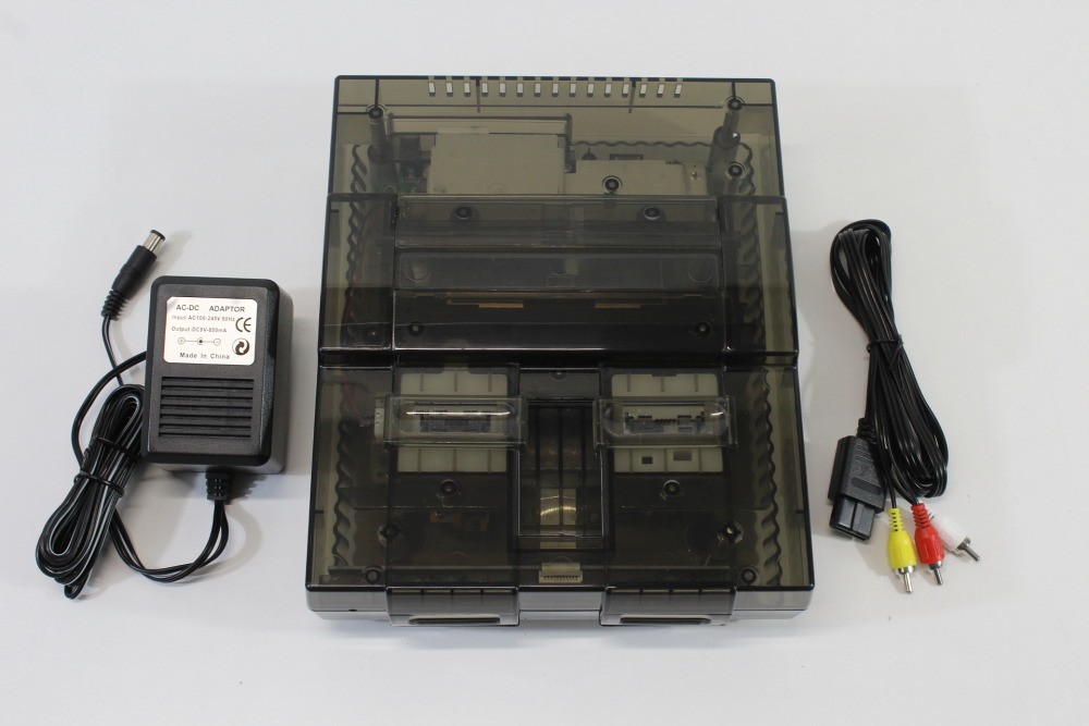 Super Nintendo Transparent Clear Black Console SNES SFC Converted AV AC Adapter