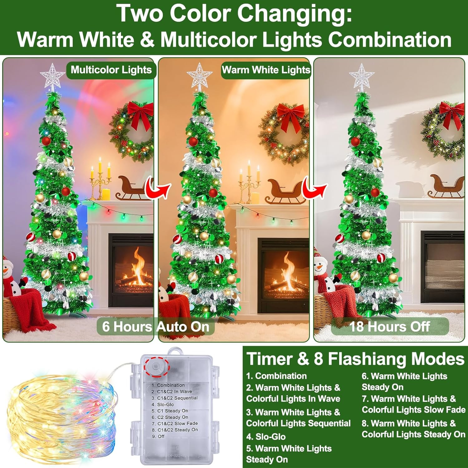 Dual Color Switch&Timer 5 Ft Pop up Christmas Tree with 50 Warm White&Color Ligh