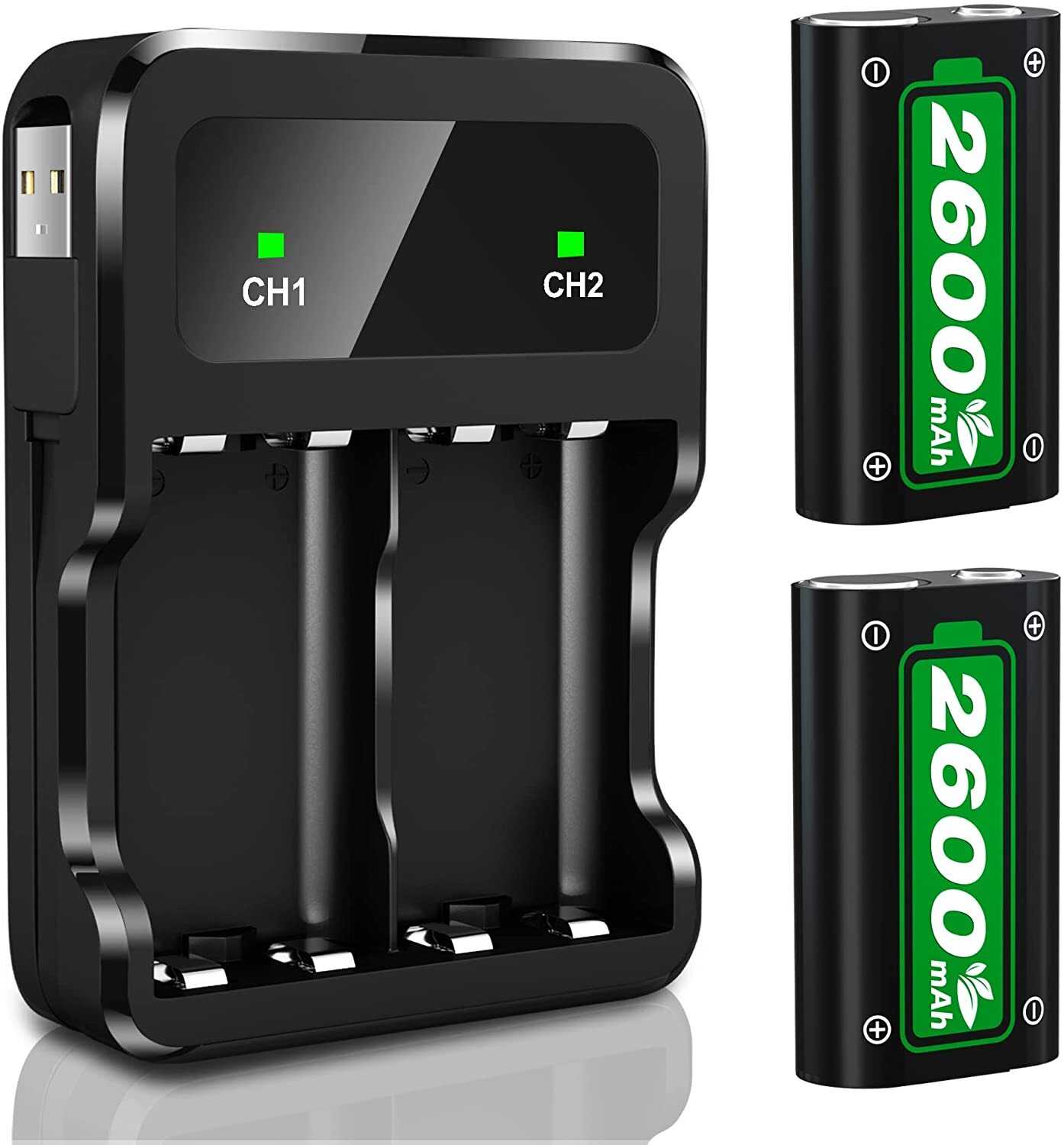 2 PACK Xbox One Elite Controller Battery 2600mAh High-Speed Charging Micro USB/C