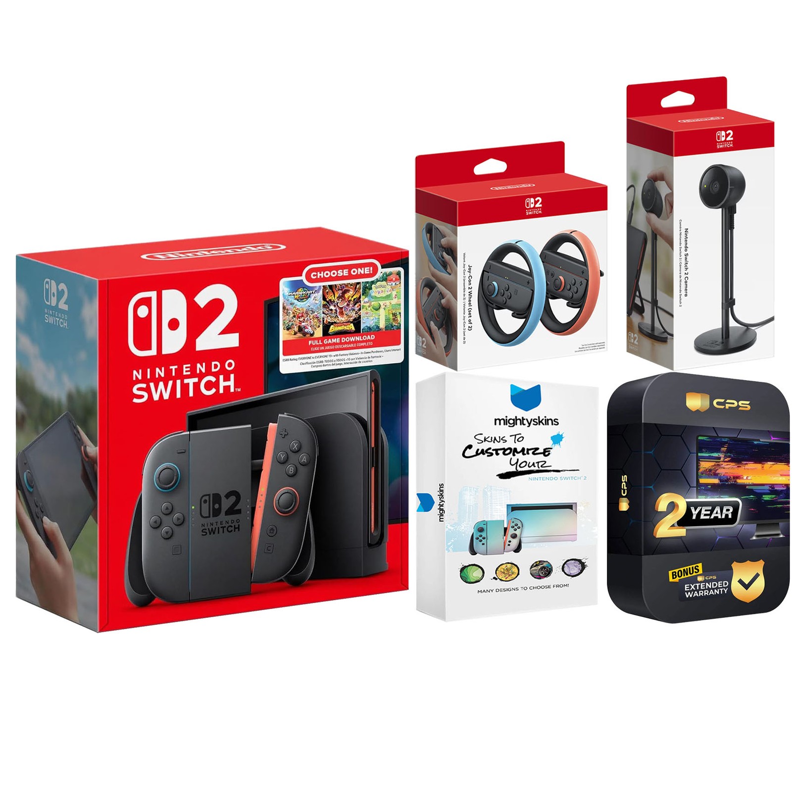 Nintendo Switch 2 Choose Your Game with Joy Con Wheels and Camera Bundle
