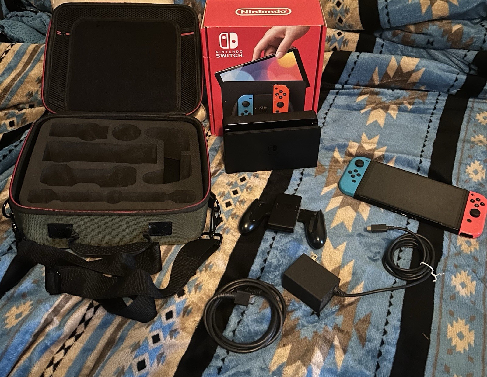 Nintendo Switch OLED Console Wi-Fi HDMI USB-C Neon Red Blue Joy-Con Dock Case