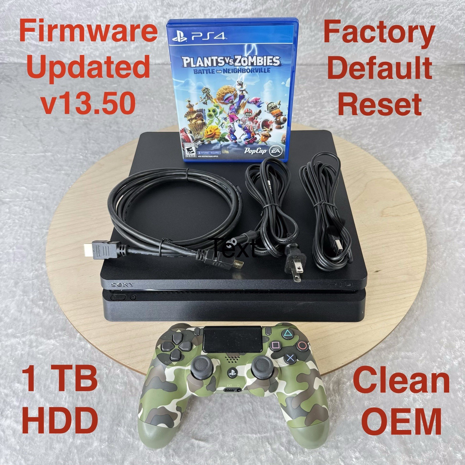 Sony PS4 Slim CUH-2215B 1TB v13.50 OEM Camo Controller Game HDMI Power Cable