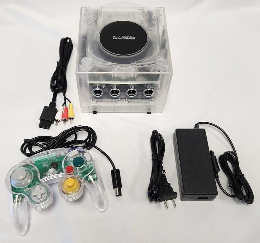 Nintendo GameCube Translucent CLEAR Gaming Console DOL-101 System Bundle Set NGC