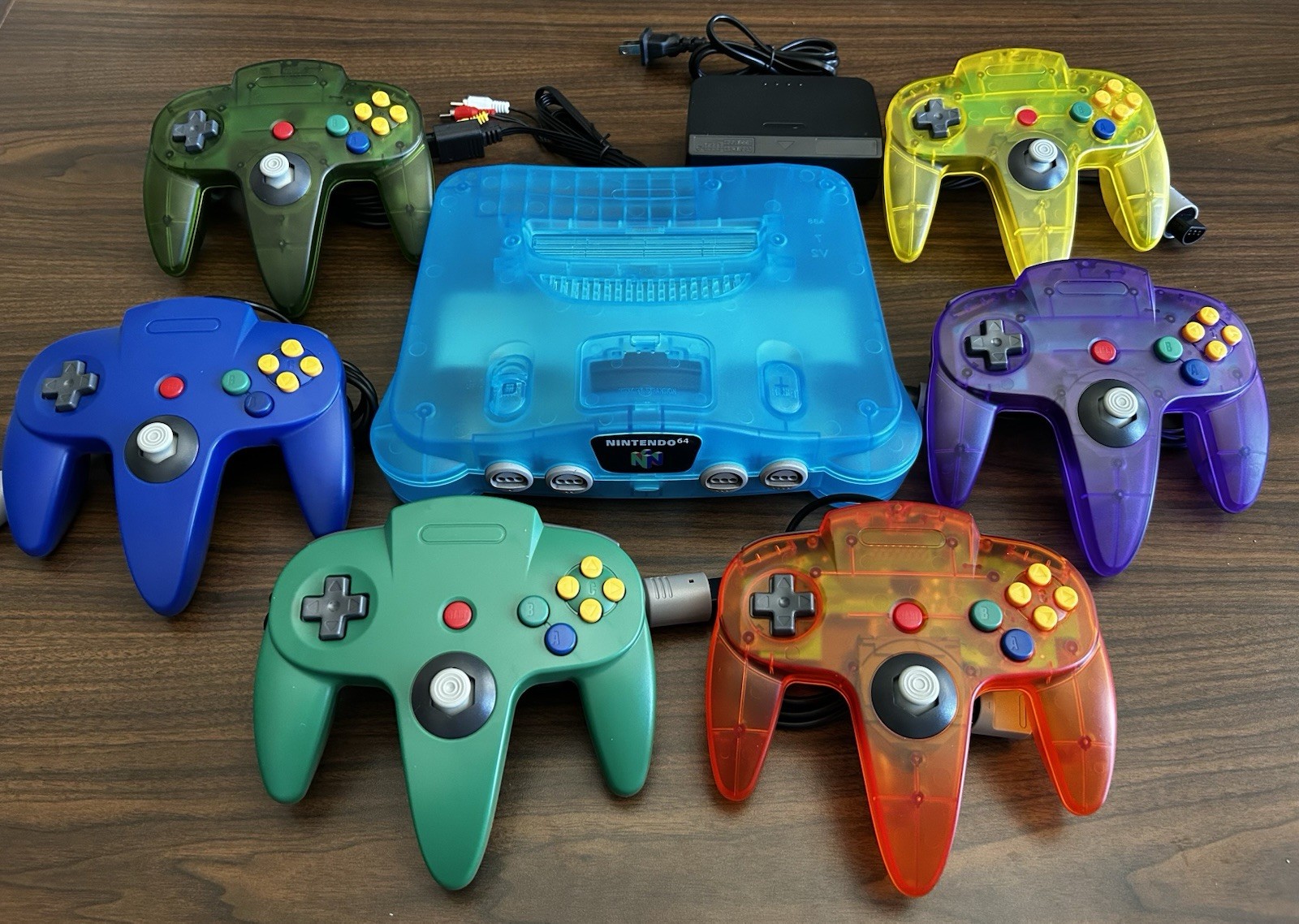 clear blue Nintendo 64 N64 Console Controllers Games Bundle Lot TESTED