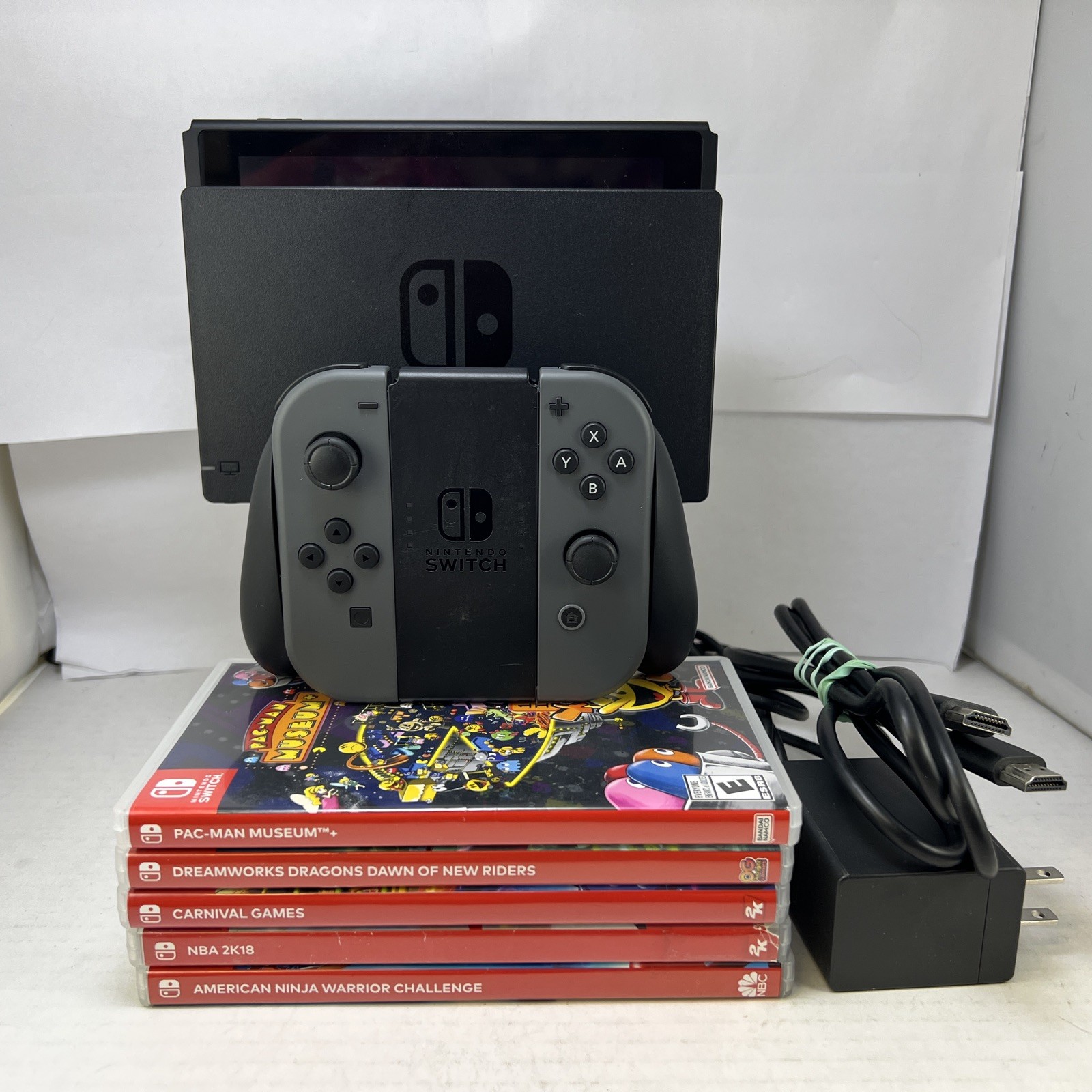 Nintendo Switch Lot W/ Dock, Joycons/Grip, Cables, Games Bundle – No Drift! #ML