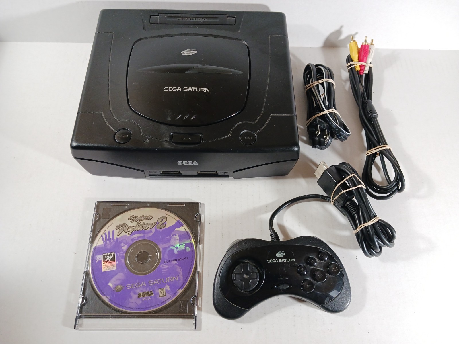 SEGA Saturn Black Console With Controller Tested With Cords Official Controller