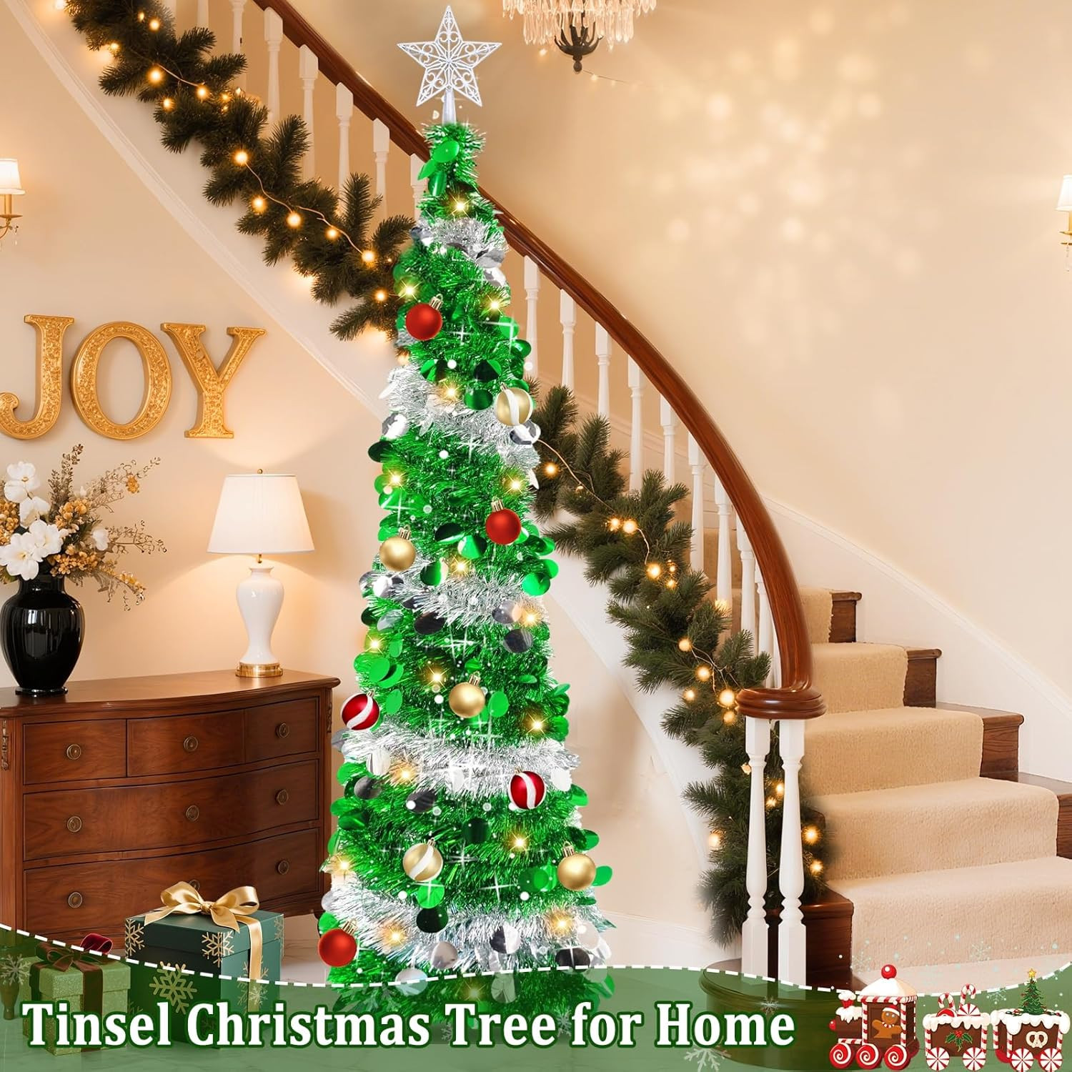 Dual Color Switch&Timer 5 Ft Pop up Christmas Tree with 50 Warm White&Color Ligh