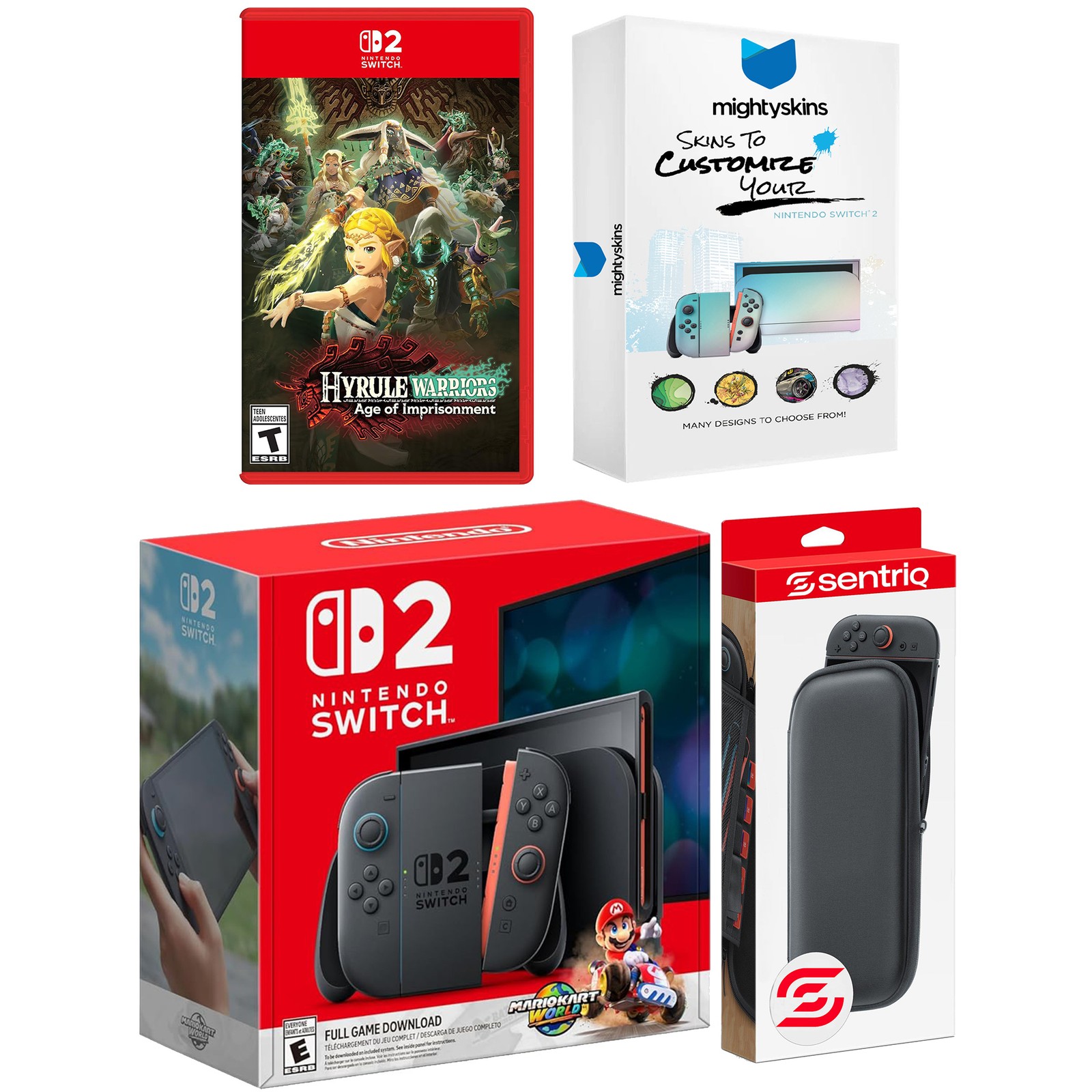 Nintendo Switch 2 Mario Kart World, Hyrule Warriors and Protective Case Bundle