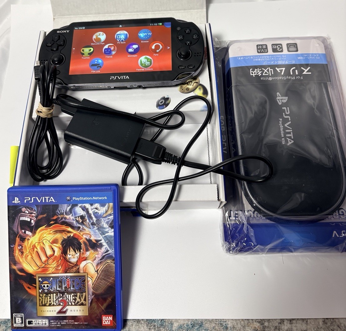 Sony PS Vita OLED PCH-1100 Crystal Black CIB Tested Charger Case Game JP