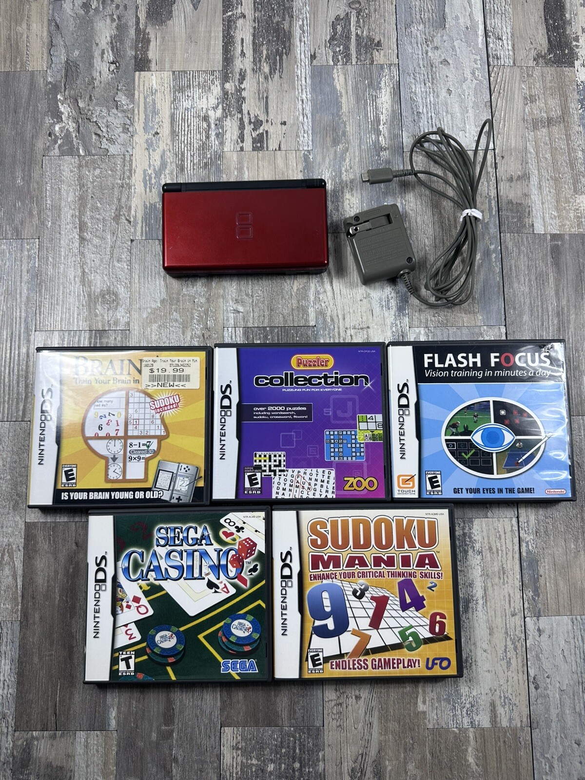 Nintendo DS Lite Console Bundle 5 Games No Stylus USG-003 Crimson Red/Black