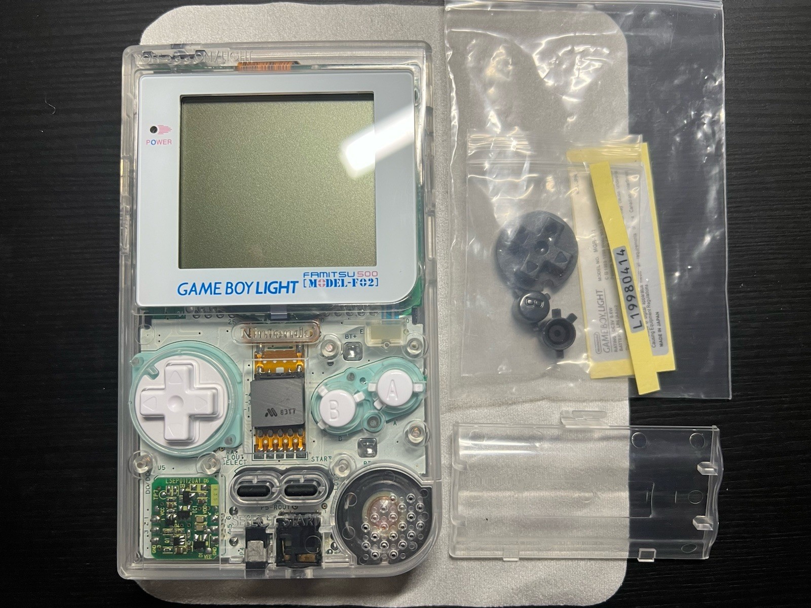 Nintendo GameBoy Light GBL Clear White + New Shell + Glass Lens