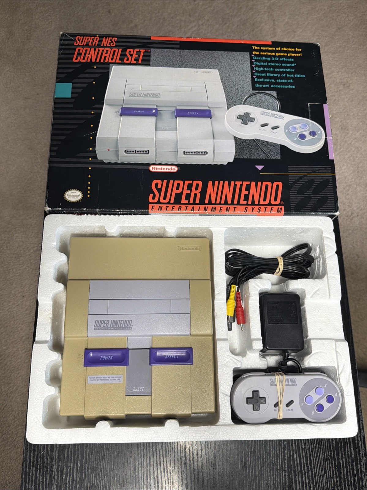 SNES Super Nintendo Control Set Console Complete CIB Tested/Working! Fast Ship