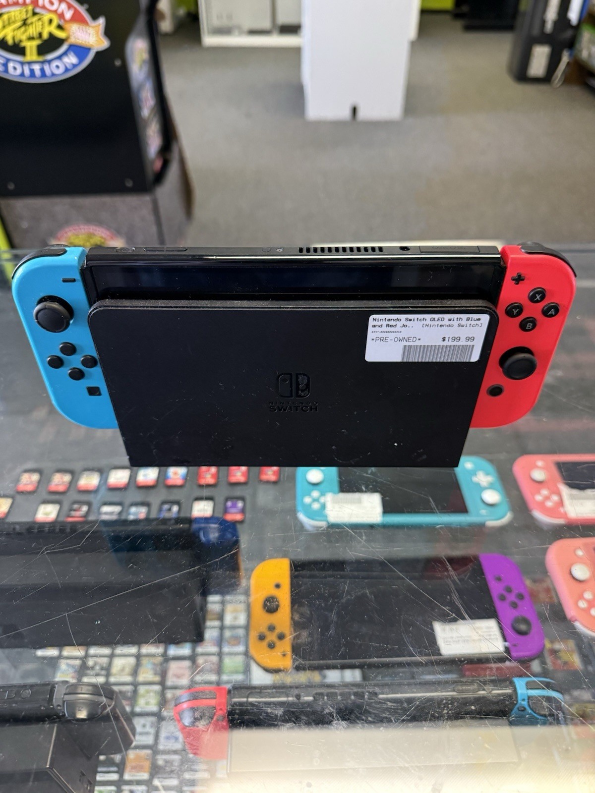 Nintendo Switch OLED 64GB Console w/ Black Dock Neon Blue/Red Joy-Con TESTED