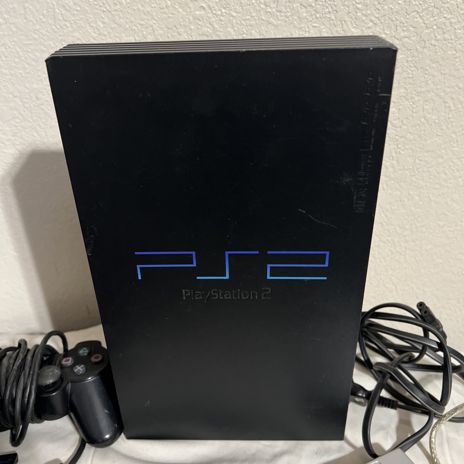 Sony PlayStation 2 PS2 Fat Console 2 Controllers,Memory Card Cords, error disc.