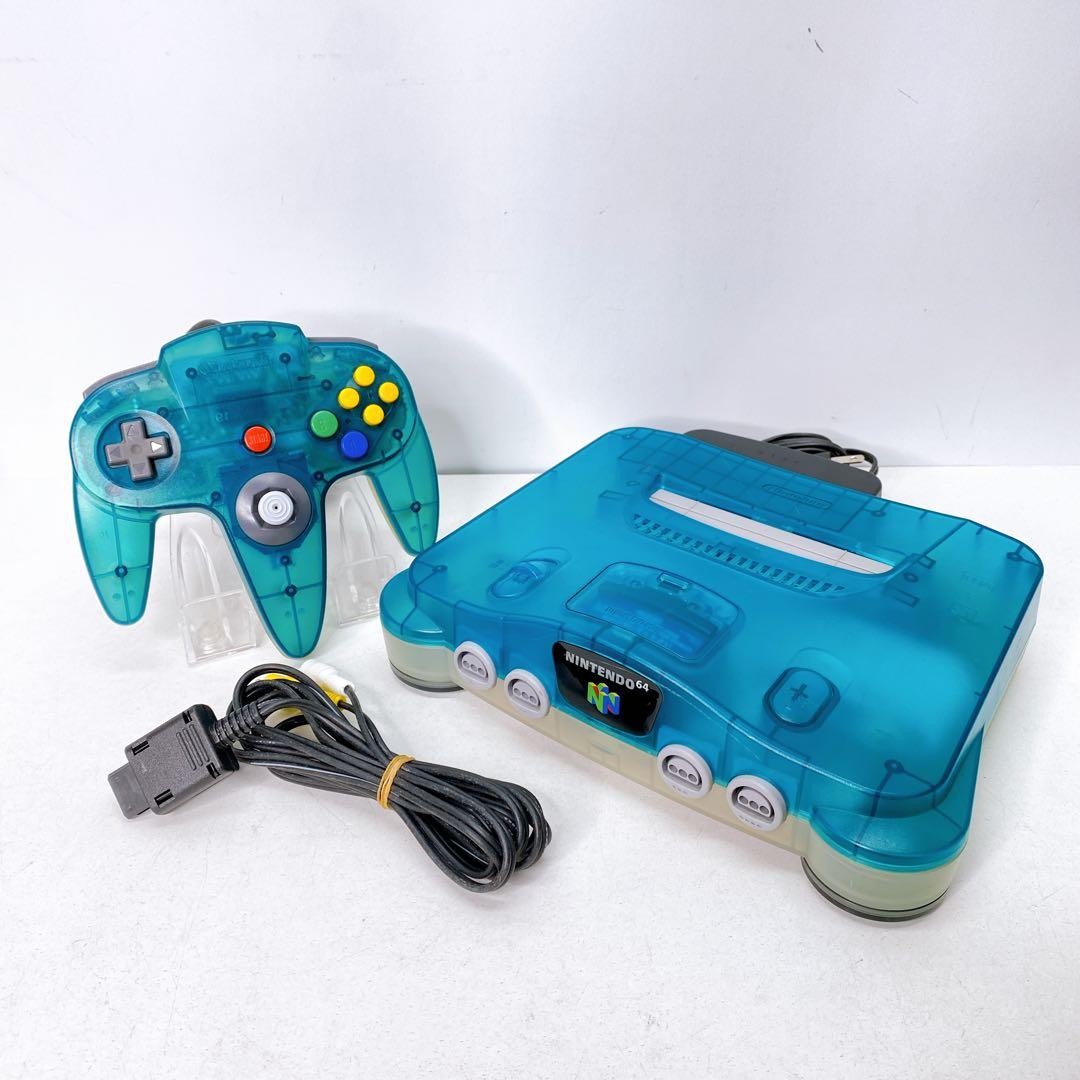 Nintendo 64 Clear Blue Console Set Tested Controller AV Power Adapter JP