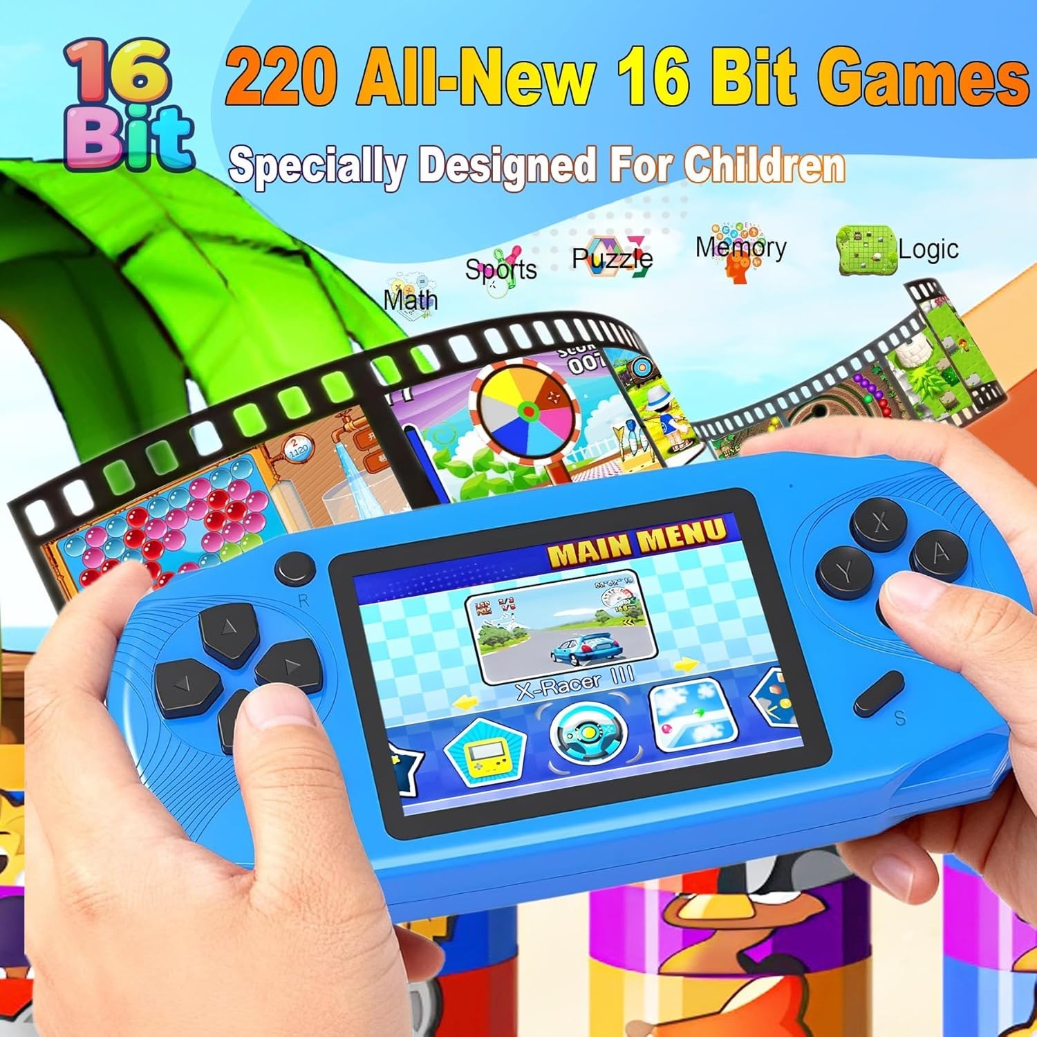 Portable 16-Bit Retro Game Console – 220 Games, USB-C Rechargeable, Perfect Gift
