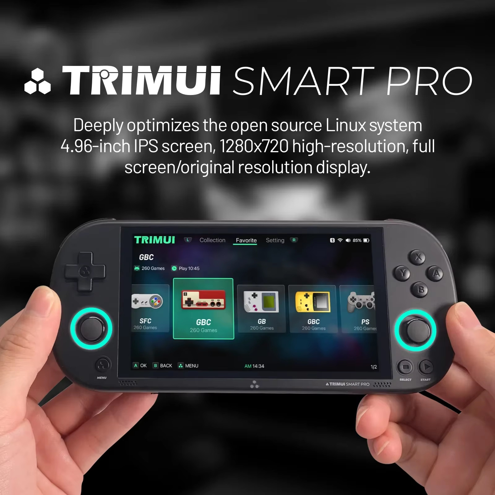 Smart Pro Handheld Game Console with 4.96” IPS Screen and RGB Lighting