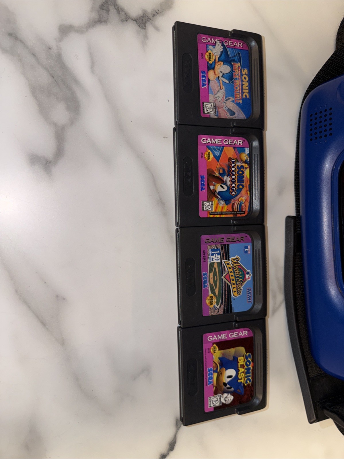 SEGA Game Gear Blue Console Bundle w/ Case & 4 Games Sonic & BB ⚾️ Repair/Parts